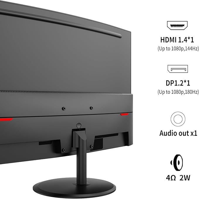 Viewedge 27 inch Curved Gaming Monitor 180Hz 1ms FHD 1920x1080P Computer Monitor1800R VA Screen 120% sRGB with FreeSync Low Motion Blur HDMI &amp DP Built-in Speakers