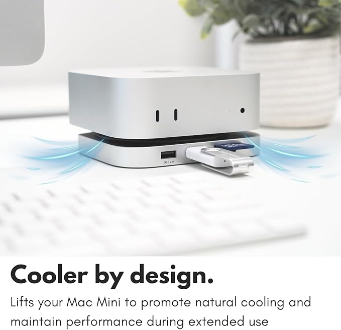 Macally Mac mini M4 Dock and Stand Mac mini M4 Hub with M.2 NVMe Enclosure 4K HDMI 60hz 3 USB A10Gbps USB C Data Port SD Card Reader 3.5mm Audio Jack