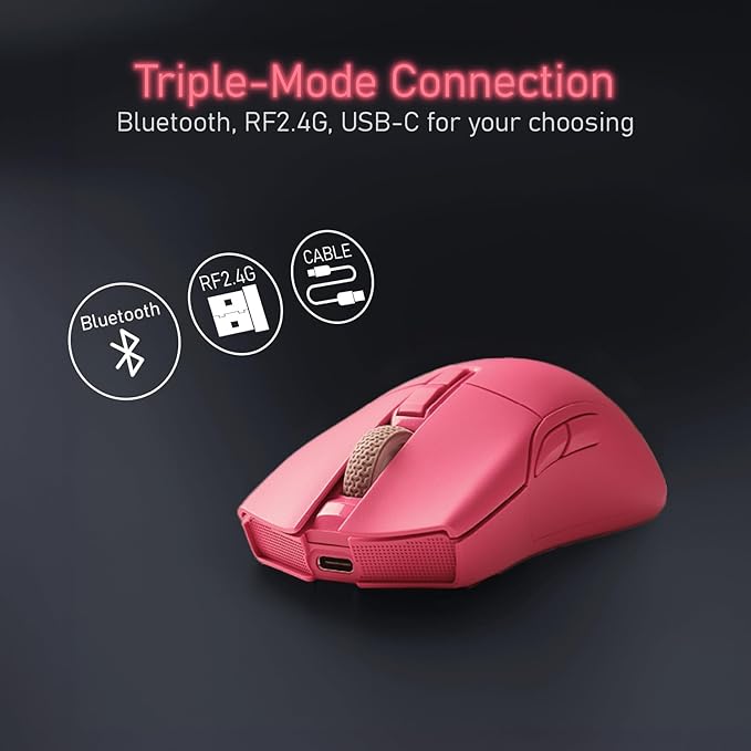 iRocks M31R Wireless Gaming Mouse Triple Mode 2.4G/ Bluetooth/USB-C Detachable Cable Gaming Mouse Kailh GM8.0 Mouse Switches Advanced PixArt PAW3395 Optical Sensor Up to 26000 DPI - Pink