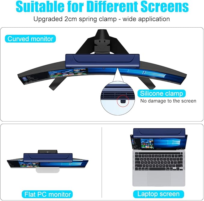 Clip On Computer Fan Bladeless Monitor Clip On Fan Personal Cooling Fan for Office Quiet USB Desk Fan Small Tower Fan for Desk Suitable for Flat and Curved Monitor Laptop