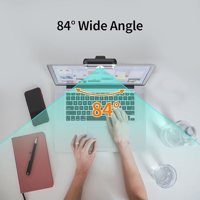 Windows Hello Webcam 2K 30FPS 5MP 84°FOV USB Webcam with Noise-reducing Mic Facial Unlocked Built-in Privacy Cover Plug and Play Wide Compatibility for Personal Meetings Video Calls
