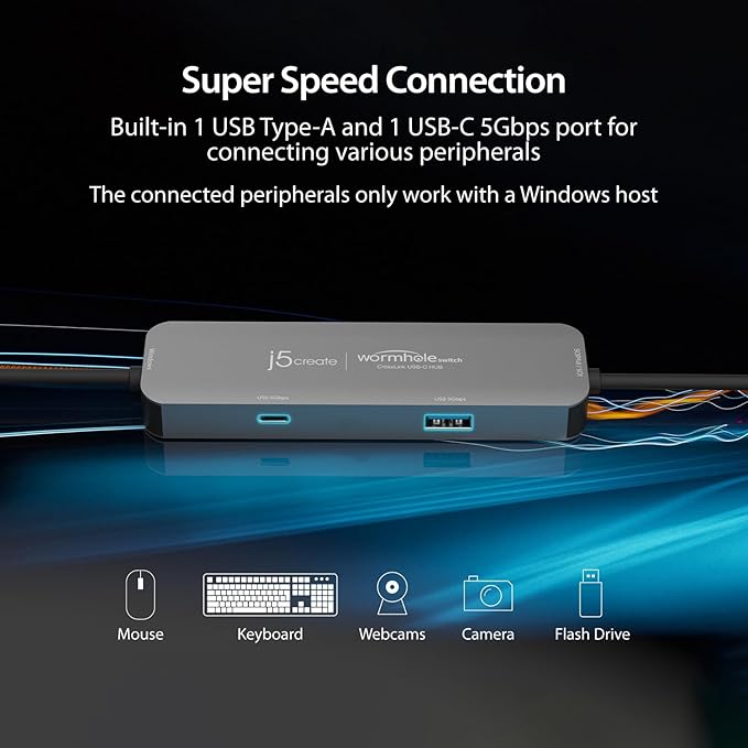 j5create iPad/iPhone to Windows Collaboration Sharing Hub Use iPad as a Second Display for Windows Laptop Transfer Files Between iPhone and Win PC Wormhole Switch CrossLink (JCH422)