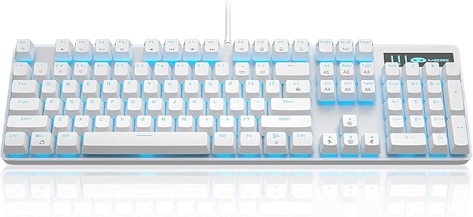 MageGee Mechanical Gaming Keyboard Wired USB Adjustable Backlight Keyboard New Mechanical Storm 100% Anti-ghosting Keyboards with Blue Switches for Windows PC/MAC Games (White)