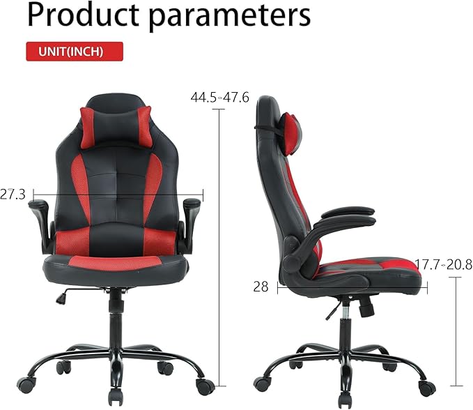 Gaming Chair PU Leather Computer Chairs Desk Chair w/Adjustable Headrest and Armrest PC Gaming Chair High Back Ergonomic Chairs Racing Game ChairRed