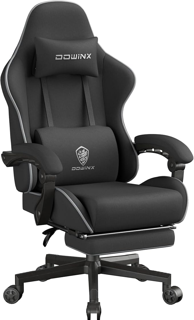 Dowinx Gaming Chair Fabric Big and Tall with Pocket Spring Cushion Massage Game Chair Cloth with Headrest Ergonomic Computer Chair with Footrest 350LBS Black