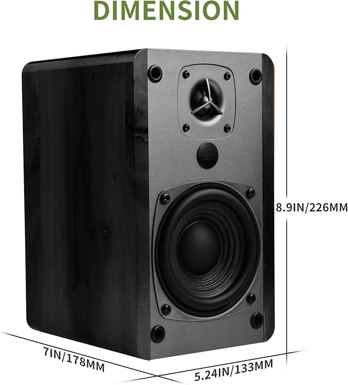 SINGING WOOD BT27 Active Powered Bluetooth Bookshelf Speakers - 60W RMS Studio Monitor Speakers for PC TV Turntable - High Fidelity Wooden Enclosure with Remote Control - Black