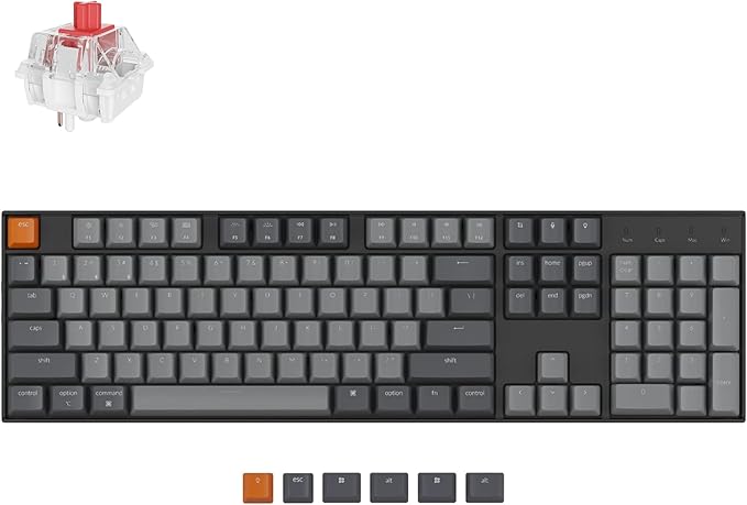 Keychron K10 Full Size 104 Keys Bluetooth Wireless/USB Wired Mechanical Gaming Keyboard for Mac with Keychron Super Red Switch/RGB Backlight/Multitasking Computer Keyboard for Windows Aluminum Frame