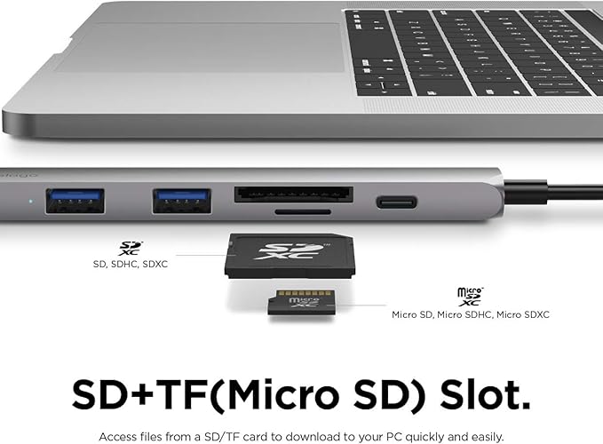 elago 6 in 1 Card Reader Compatible with MacBook Pro and Other USB Type-C Devices [4K HDMI SD+TF(Micro SD) Slot PD Charging Port 2 USB 3.0 Ports]