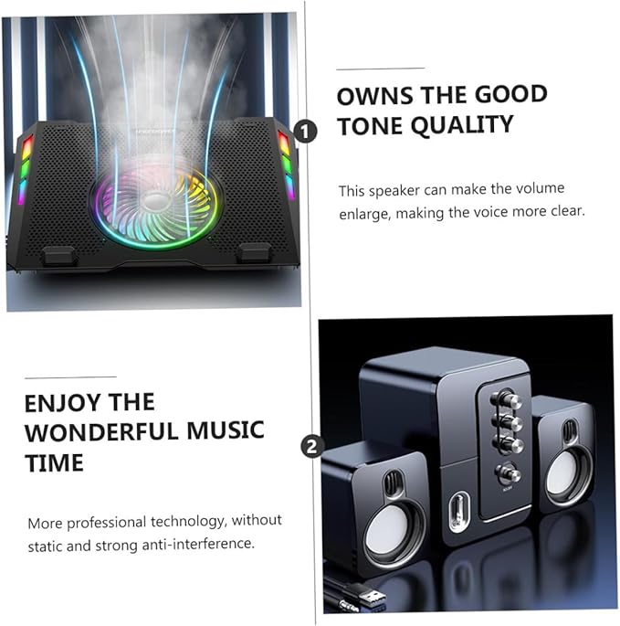 NOLITOY USB Desktop Computer Laptop Speakers Portable 3D Surround Sound with Bass Black Compact Music Loudspeaker for Home and Office Use