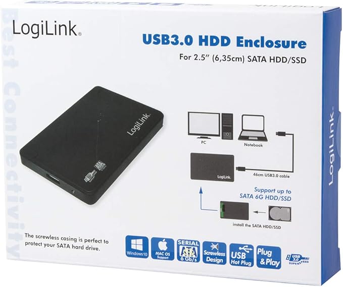 LogiLink UA0256 Hard Drive Enclosure SATA USB 3.0 6.35 cm (2.5 Inch) Black
