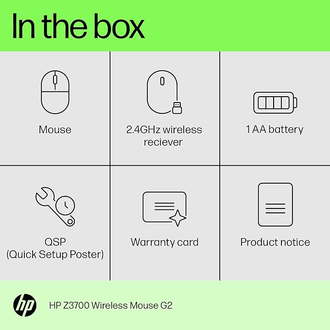 HP Z3700 G2 Wireless Mouse - Natural Silver Sleek Portable Design fits Comfortably Anywhere 2.4GHz Wireless Receiver Blue Optical Sensor Wins PC Laptop Notebook Mac Chromebook (66Z09AA#ABL)