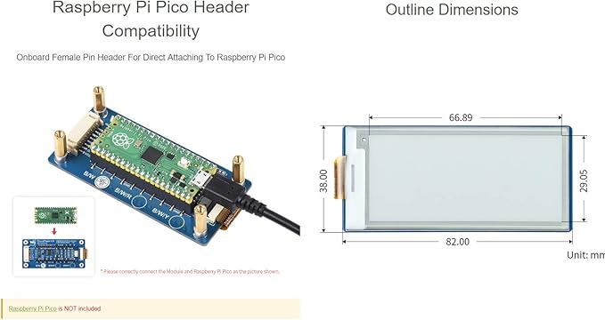 waveshare 2.9inch E-Ink Display HAT 296×128 Pixels Black White Two Color E-Paper Module epaper Screen for Raspberry Pi Pico Microcontroller BoardSPI InterfaceSupport Partial Refresh
