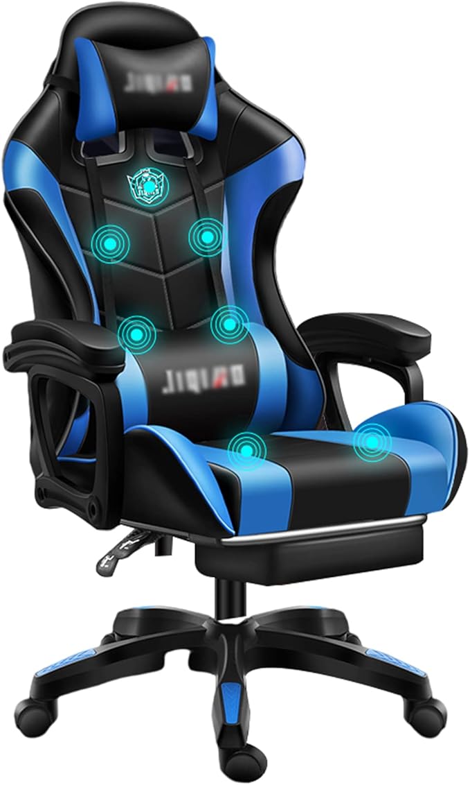 Office Swivel Chair Computer Chair Boys Gaming Chair Ergonomic Chair Seat Home Office Game Chair Lift Reclining Swivel Chair Office Chair (Size:Nylon feetColor:Blue)