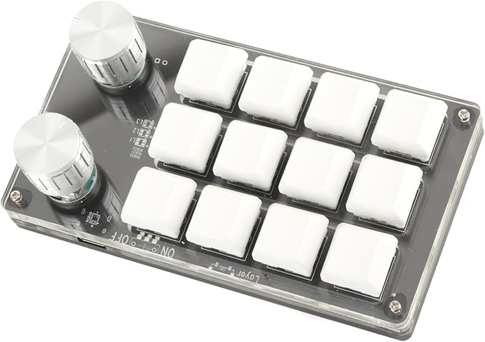 KUIDAMOS 12 Key Mini Mechanical Gaming KeyboardMacro Keyboard Knob with Type C to USB Interface Mini One-Handed Mechanical Gaming Keypad One-Click Start for Linux OS X(White)