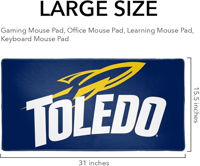 University of Toledo Rockets Logo Large Gaming Mouse Pad Desk Mat with Stitched Edges Non-Slip Base for Gamer Home and Office 31.5 x 15.7