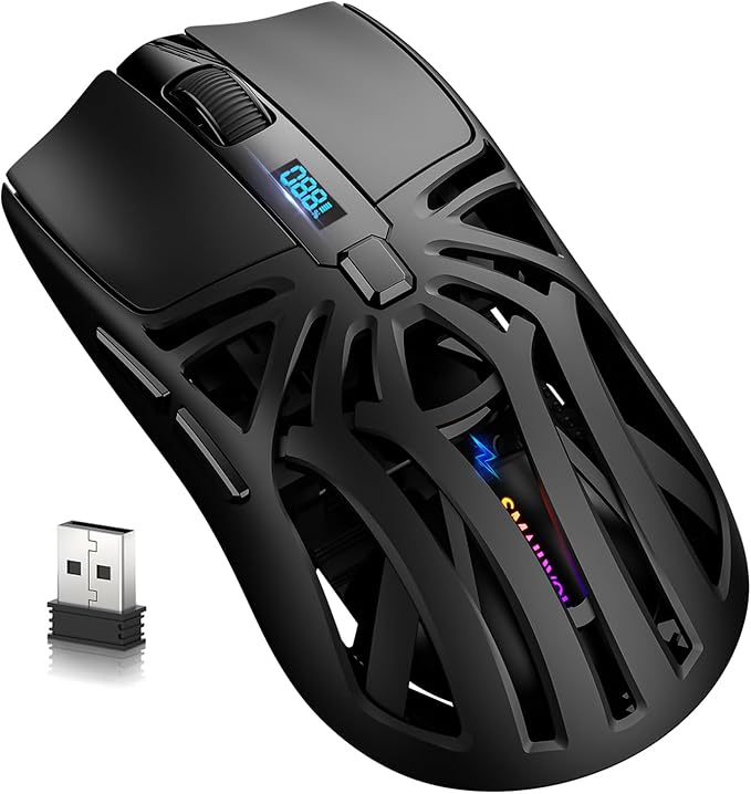 Wireless Gaming Mouse 10000 DPI Tri-Mode 2.4GHz/Bluetooth/Wired Mouse 6 Buttons Digital Display Silent Mice Rechargeable Customizable Macro and RGB Backlight for PC/Mac/Laptop (Black)