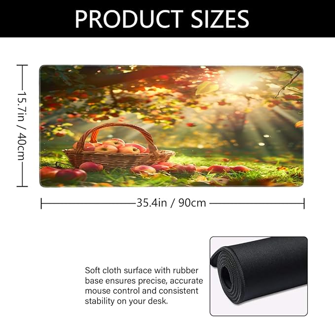 Grass Fruit Tree Apple Large Mouse Pad Gaming Mousepad Desk Mat for Desktop Computer Keyboard Waterproof Mouse Mat Desk Pad with Non-Slip Base for Game School Office Home 35.4 x 15.7