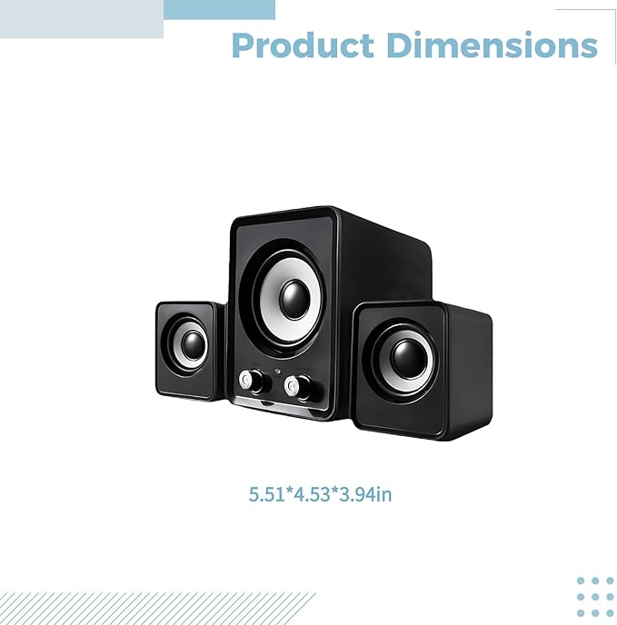 Usb Desktop Speaker With 360° Surround Sound Wired Subwoofer Volume Control Knob In Classic Black For Pc Laptop Mp3