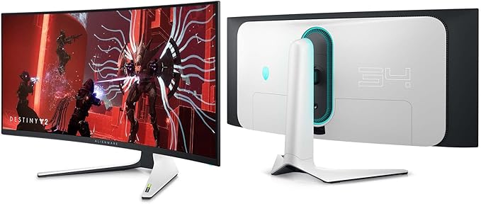 Alienware AW3423DW Curved Gaming Monitor 34.18 inch Quantom Dot-OLED 1800R Display 3440x1440 Pixels at 175Hz True 0.1ms Gray-to-Gray 1M:1 Contrast Ratio 1.07 Billions Colors - Lunar Light