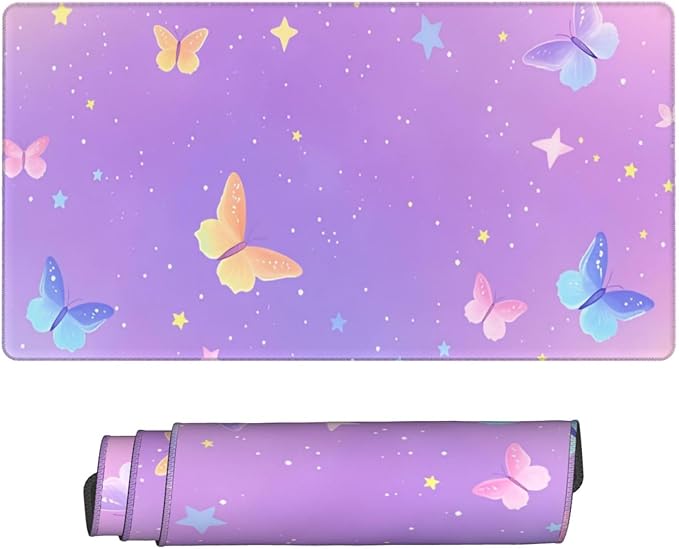Purple Star Butterfly Desk Cover MatExtended Large Mouse PadComputer Laptop Mat Desk Decor for Office Game Home 30x16 Inch