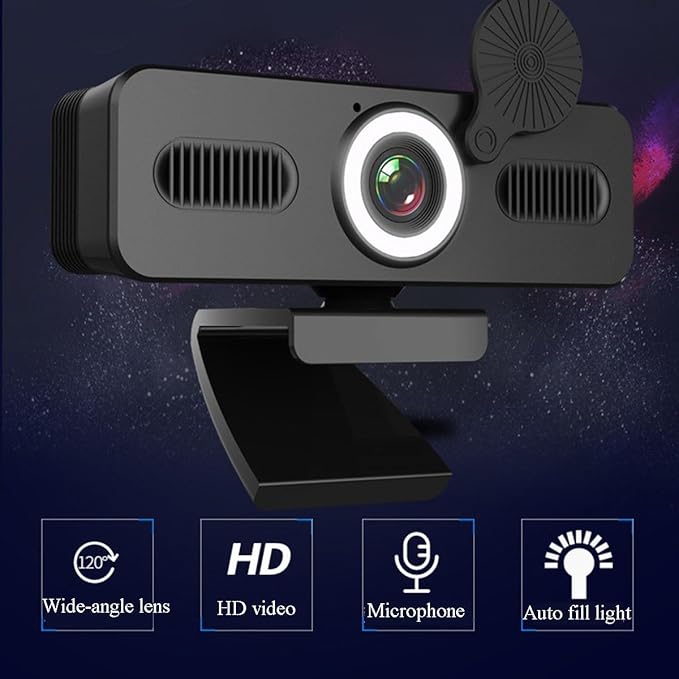GIZNXBA Webcam with Built-in Microphone Auto Light Correction USB Webcam with Privacy Cover 360° Rotation Pan &amp Tilt for High-End Business Meetings&ampLive Streaming(1080P)