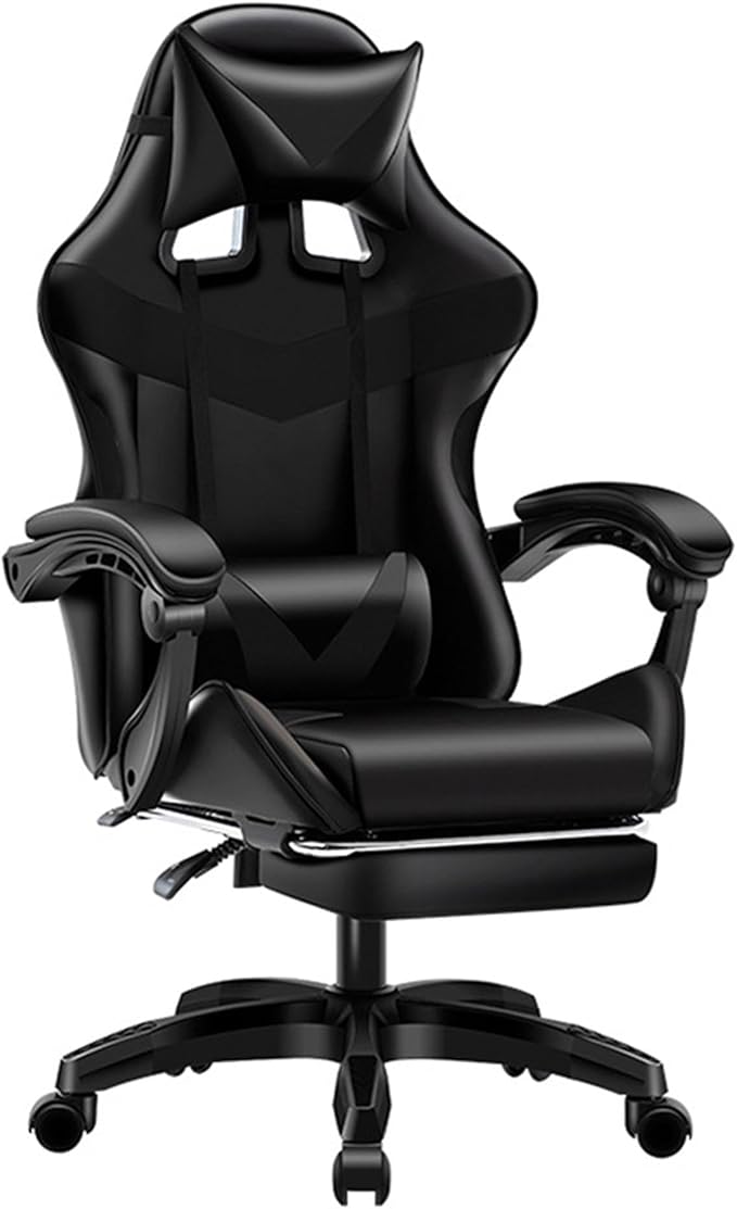 Video Game Chairs with Footrest Gamer Chair for Adults Leather Swivel Gaming Chair 350Lb Capacity Reclining Computer Chair with Headrest and Lumbar SupportBlackHeight 109119CM