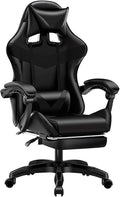 Video Game Chairs with Footrest Gamer Chair for Adults Leather Swivel Gaming Chair 350Lb Capacity Reclining Computer Chair with Headrest and Lumbar SupportBlackHeight 109119CM