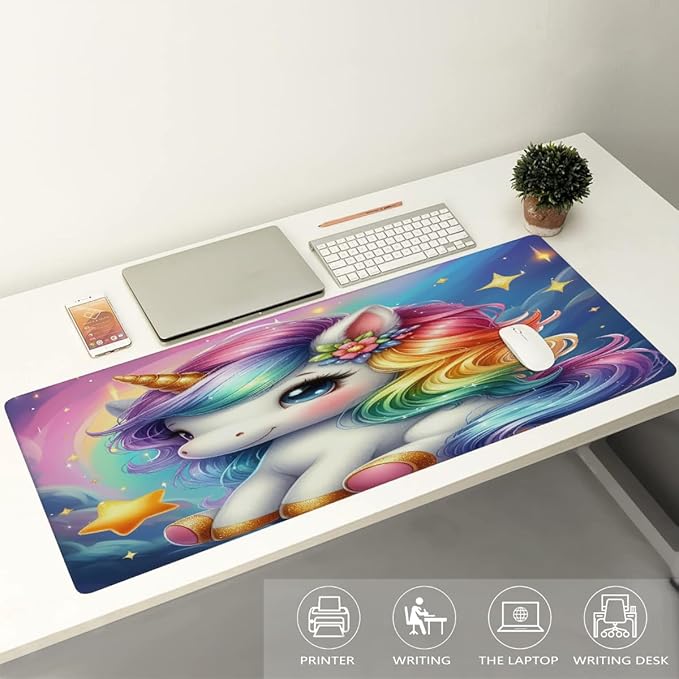 Rainbow Unicorn Galaxy Large Mouse Pad Gaming Mousepad Desk Mat for Desktop Computer Keyboard Waterproof Mouse Mat Desk Pad with Non-Slip Base for Game School Office Home 35.4 x 15.7
