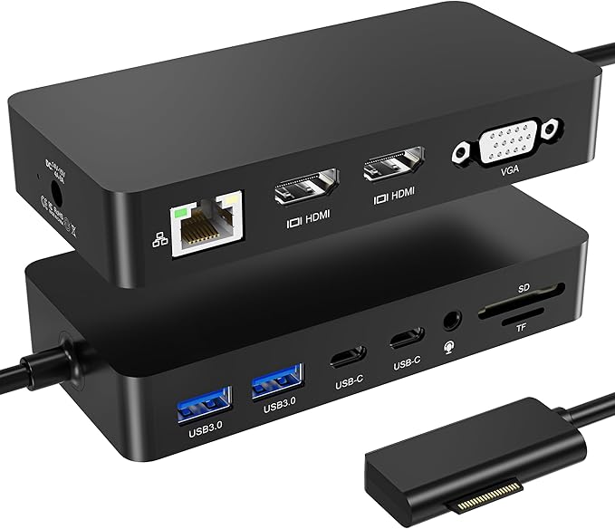Surface Dock 12-in-1 Triple Displays VGA +Dual HDMI Surface Pro Dock Surface Docking Station for Surface Pro 11/10/9/8/X/7/6/5/4/3 Surface Book Surface Go Surface Laptop Dock