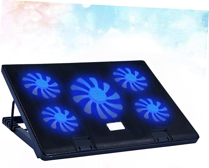 HOMSFOU 5 Fans Laptop Cooling Pad Strong Heat Dissipation Notebook Stand Fan Easy Install CPU Cooler for Gaming Laptop