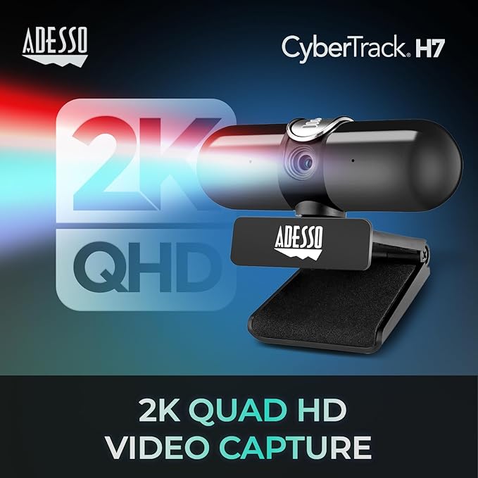 Adesso CyberTrack H7 2K Webcam with Microphone Autofocus Software Control &amp Privacy Cover USB QHD Computer Web Camera Plug and Play for Zoom/Skype/Teams Conferencing and Video Calling