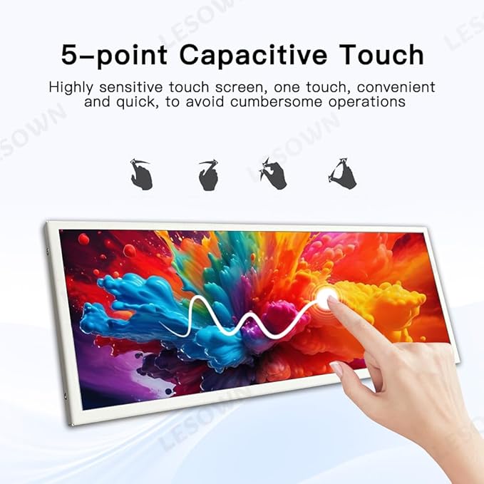 12.3-inch Strip Widescreen Portable HDMI Bar Monitor HD 1920x720 Stretched Secondary Display 1400:1 Contrast for PC Laptop