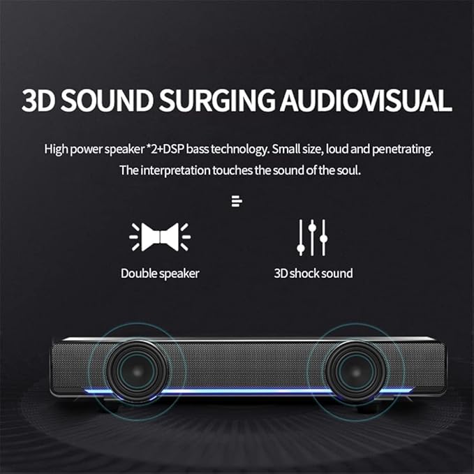Computer Speakers Dynamic Computer Sound BarUSB Powered PC Speakers for Desktop Computer Laptop with LED Lights Plug and Play