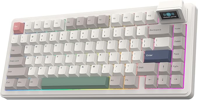 EPOMAKER RT82 Wireless Mechanical Keyboard with Screen VIA Custom 2.4GHz/USB-C/BT5.0 RGB Backlit Gasket 5-Paddings PBT Keycaps Hot-Swap Retro Gaming Keyboard (Sea Salt Silent)
