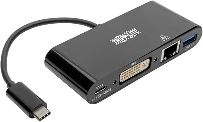 Tripp Lite USB C to DVI Multiport Adapter Converter Docking Station w/ USB-A Hub Gigabit Ethernet Thunderbolt 3 USB Type C 1080p (U444-06N-DGUB-C)