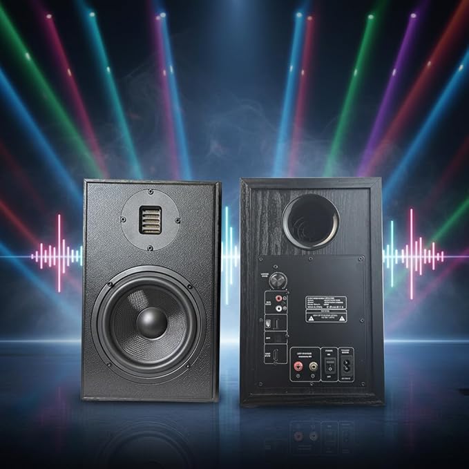 6.5 Power Bluetooth Bookshelf Speakers Pair with 4 inches Air Motion Tweeter Near Field Studio Monitor Speaker Bluetooth V5.0RCAOptHMDI(ARC)USB and Remote Control (6.5 inches)