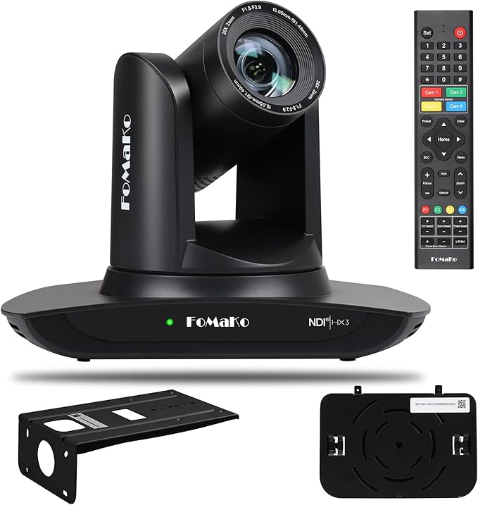 FoMaKo NDI PTZ Camera AI Auto-Tracking Gen 3 20x Optical Zoom LAN USB3.0 HDMI PTZ Camera for Church Services Worship Education (NDI 6 &amp NDI HX3) FMK20UH NDI-B (Black Color)