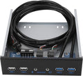 DAUERHAFT USB 3.0 Front Panel Cable for Floppy Bay 5 Gbps 19Pin 2 Port Hub Adapter with HD Audio 3.5mm Earphone Microphone Jack