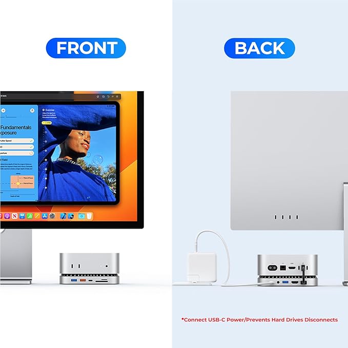 Mac mini M4 Dock Aluminum Stand and HDMI Hub for Mac mini M4 and M4 Pro 2024 with M.2 NVMe/SATA SSD Enclosure 4K60Hz HDMI10G USB A/C 5G USB A*2 USB-C Charge SD/TF Audio