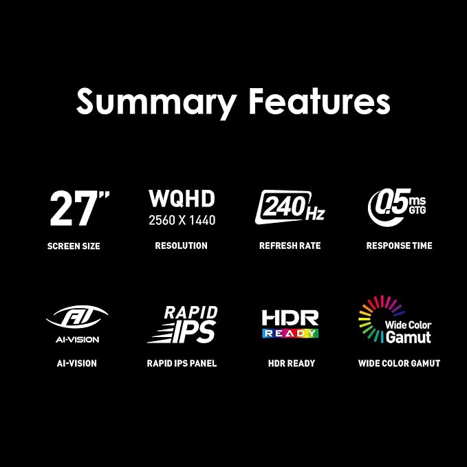 msi MAG 274QF X24 27-inch 2560 x 1440 (QHD) Gaming Monitor 240Hz Adaptive-Sync HDMI DisplayPort VESA Mountable Tilt Height Adjustable Speaker 0.03ms Black