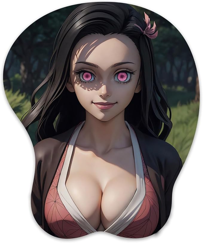 3D Mouse Pad Oppai Mousepad with Soft Gel Wrist Rest Anime Manga Gaming Boob pad Anti-Slip Mouse Mat （Nezuk）