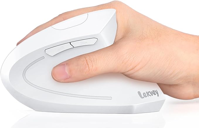 Lekvey Ergonomic Mouse Vertical Wireless Mouse Rechargeable 2.4G Optical Carpal Tunnel Mice with USB Receiver: 1000/1200/1600 DPI 6 Buttons for Laptop Computer Mac PC Desktop Notebook White