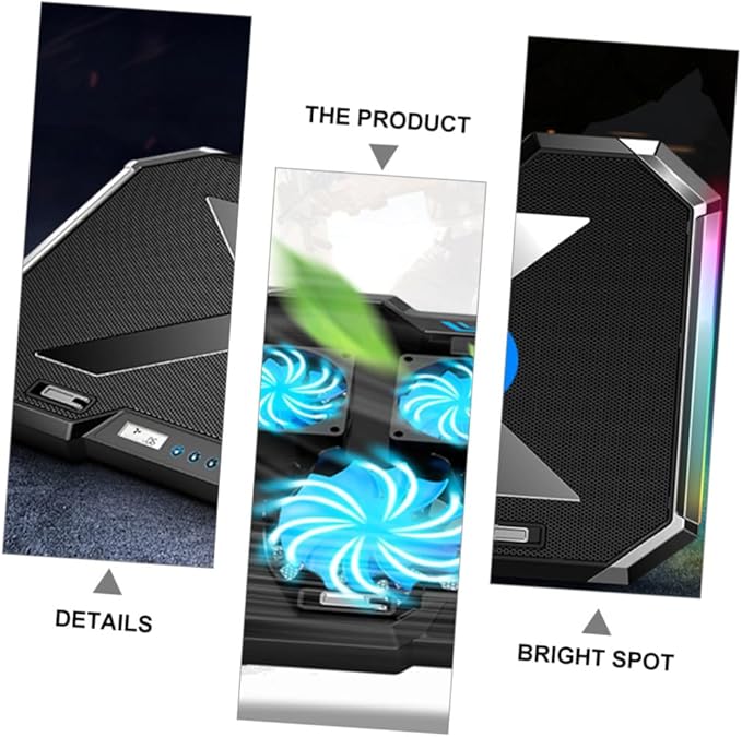 RGB Laptop Cooling Pad Adjustable Height USB Powered Quiet Fan LED Light Base for Gaming and Work