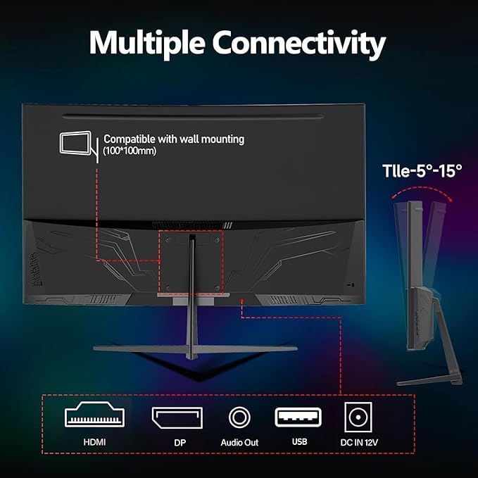 Gawfolk Curved 32 inch Gaming Monitor 240Hz PC Screen Full HD 1080P Frameless 1800R Curved Computer ScreenFreeSync178° Viewing AngleDisplay Port、HDMI 2.0Wall Mount Compatible 100x100MM-Black