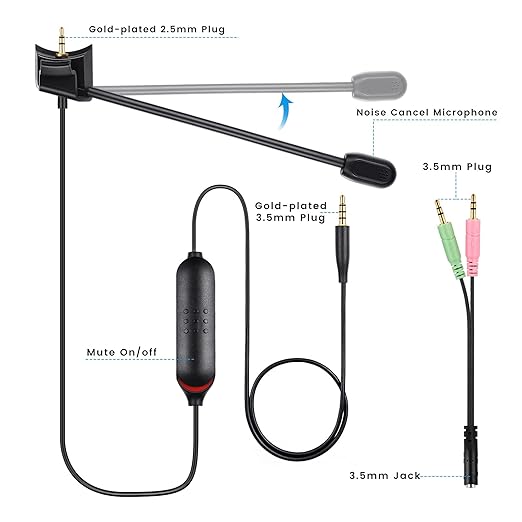 weishan Detachable Mic Replacement for Bose QuietComfort 35 II(QC35 II) &amp Quiet Comfort 35(QC35) Headphones Boom Gaming Microphone with Mute Switch for Xbox One PS4 PS5 PC