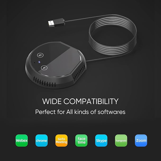 Bisofice 360° Omnidirectional USB Conference Mic Speaker Plug &amp Play BT Touch Control Works with Windows/Mac PC/Laptop