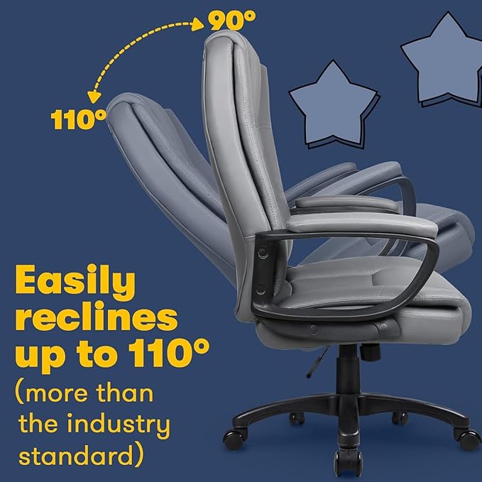 OFIKA Home Office Chair 400LBS Big and Tall Chair Heavy Duty Design Ergonomic High Back Cushion Lumbar Back Support Computer Desk Chair Adjustable Executive Leather Chair with Armrest (Grey)