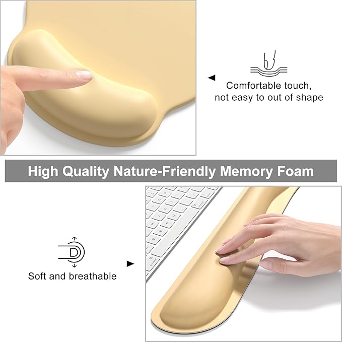 Dapesuom Large Gaming Mouse Pad Mouse Pads with Wrist Rest Wrist Support 4in1 XXL Desk Mat Desk Pad + Ergonomic MousePad + Memory Foam Keyboard Mat Wrist Rest + Coaster Set for ComputerNavajo White