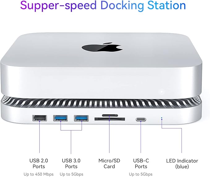 RayCue Mac Hub &amp Stand with SSD - Type-C USB 3.0/2.0 Ports Card Readers - Fits 2.5 Inch SSD for Mac Studio Mac Mini M1/M2