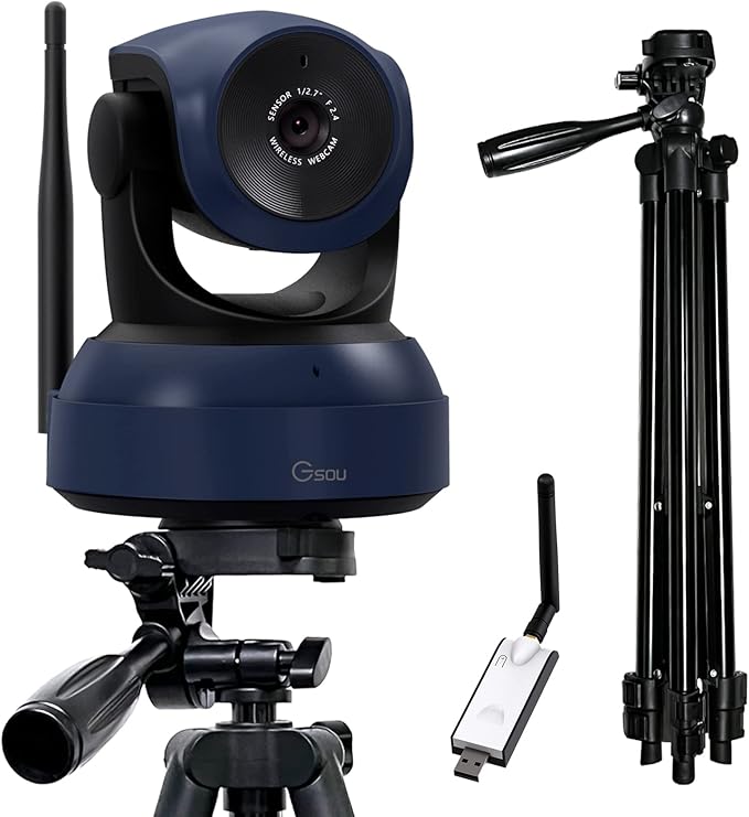 Gsou Wireless Webcam1080P HD Video Calling and Streaming CameraPlug and PlayAdjustable Field of Angle Computer Camera for PC/Mac/Laptop/MacBookWorks with ZoomMeetsSkypeTeams(with Tripod Stand)